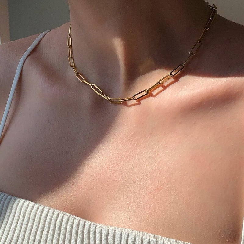 Tewiky Gold Chain Necklace for Women, 14k Gold Plated Thin Beaded Wave Box Chain Necklace Dainty Gold Necklace Simple Layered Gold Choker Necklaces Minimalist Gold Link Chain Necklace Trendy Jewelry for Women - Image 2